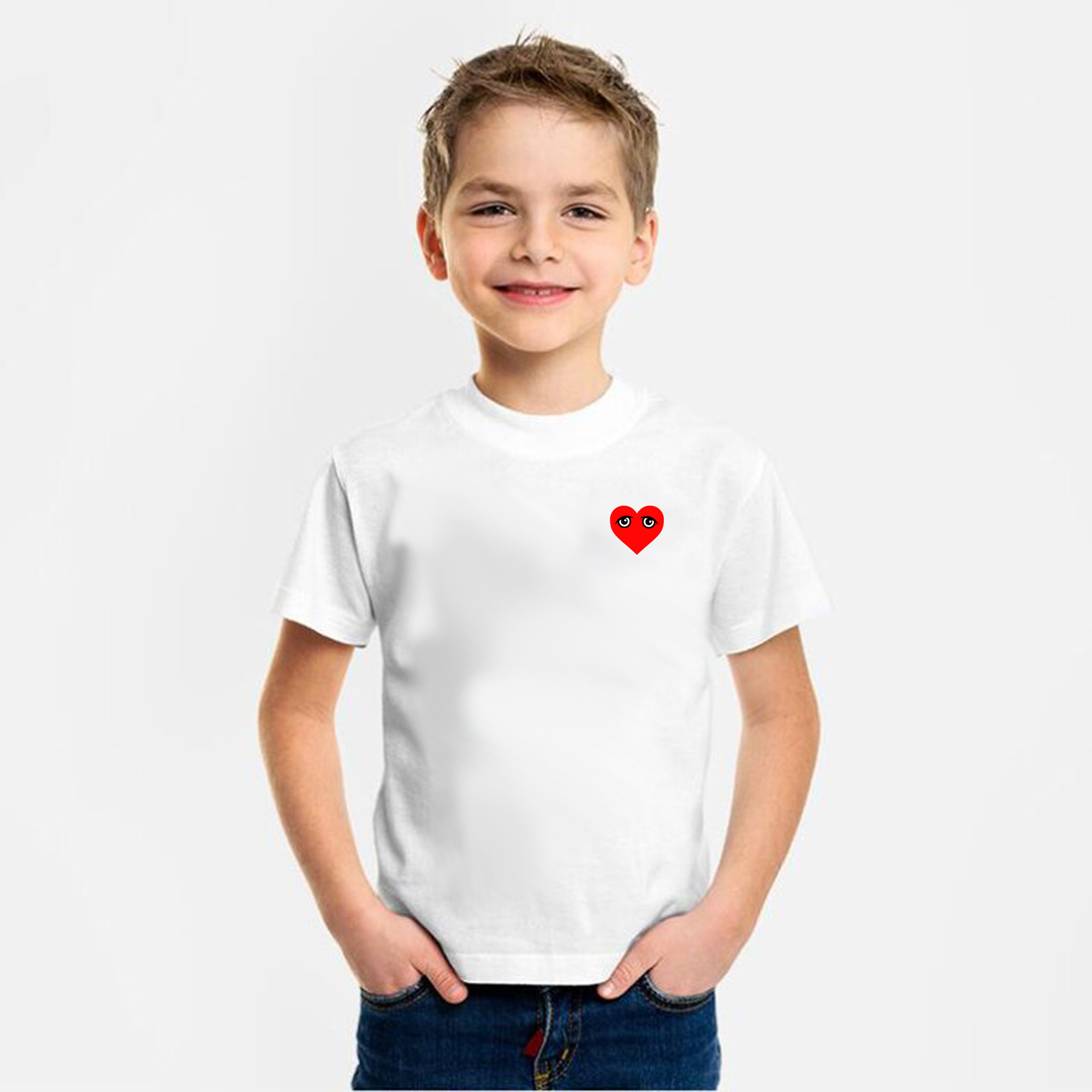 Little Heart Printed White T-Shirt