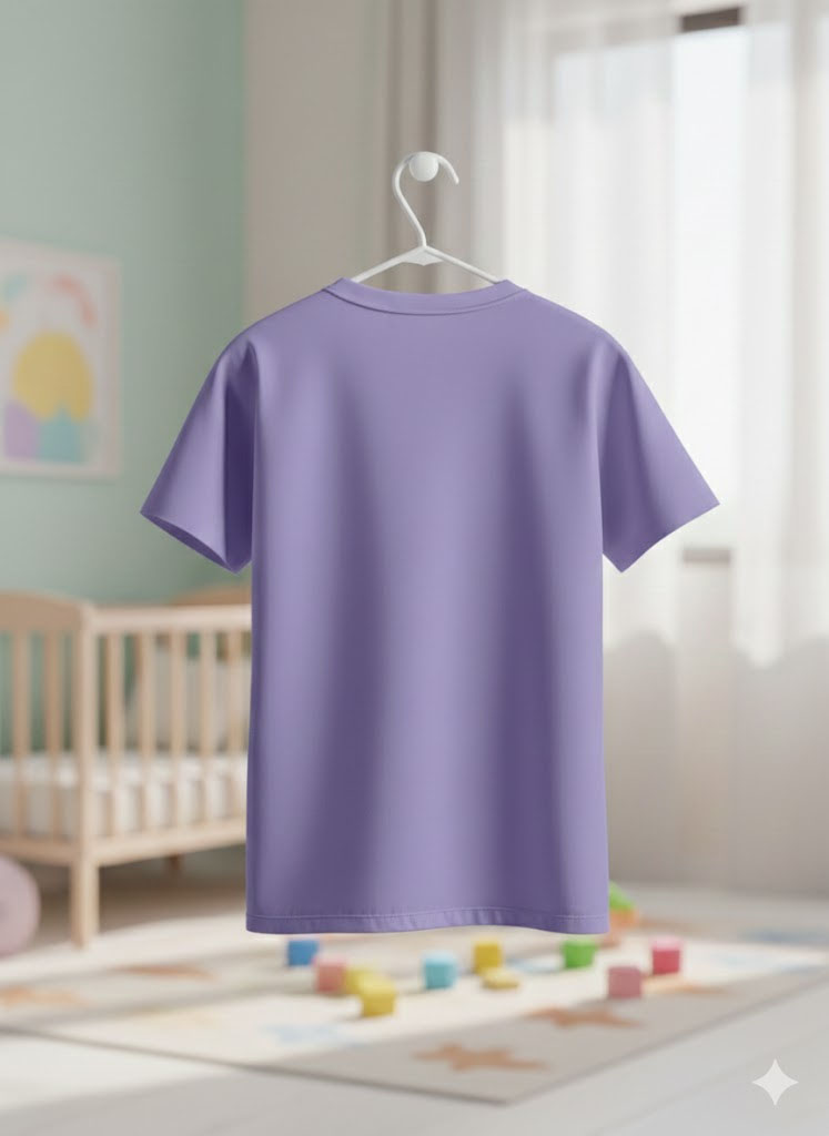Purple Cotton T-Shirt for Kids | Solid Round Neck Unisex Tee - Image 2