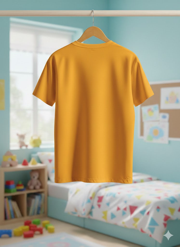 Yellow Cotton T-Shirt for Kids | Solid Round Neck Casual Wear - Image 2