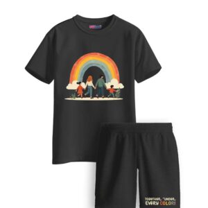 rainbow printed black cordset for kids